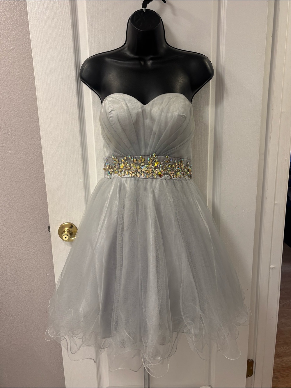 Ruffle Tule Strapless Sweetheart Short Homecoming Formal Dress Embellished Waist